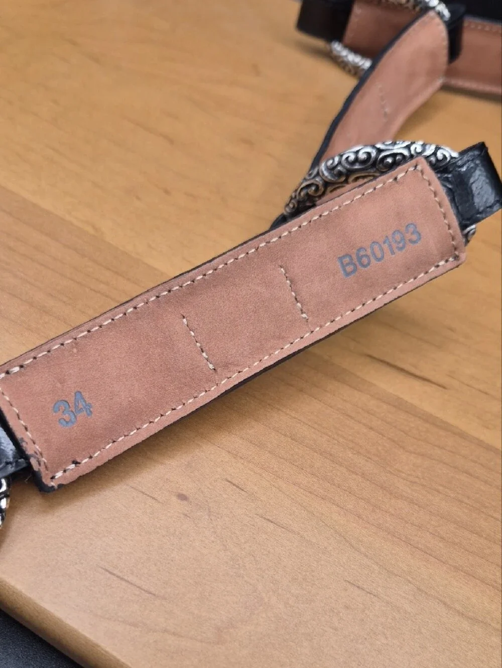Vintage Brighton B60193 Black Croc Patent Leather Hook Belt Size 34